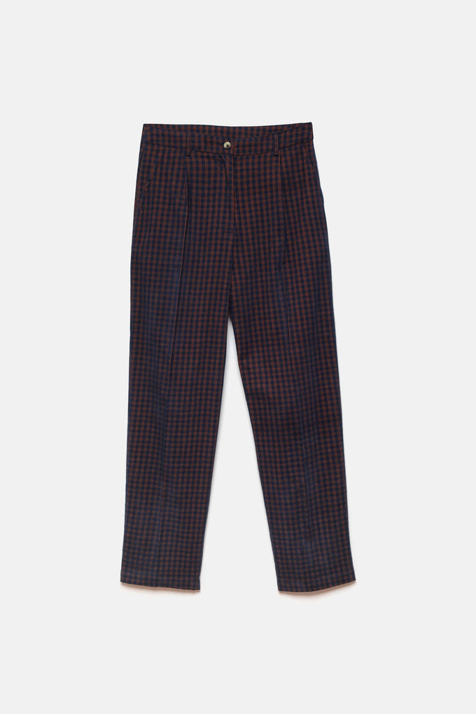 Pantaloni aderenti a quadri in cotone