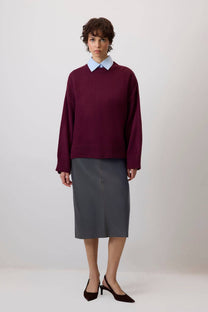 Maglione basic in maglia bordeaux