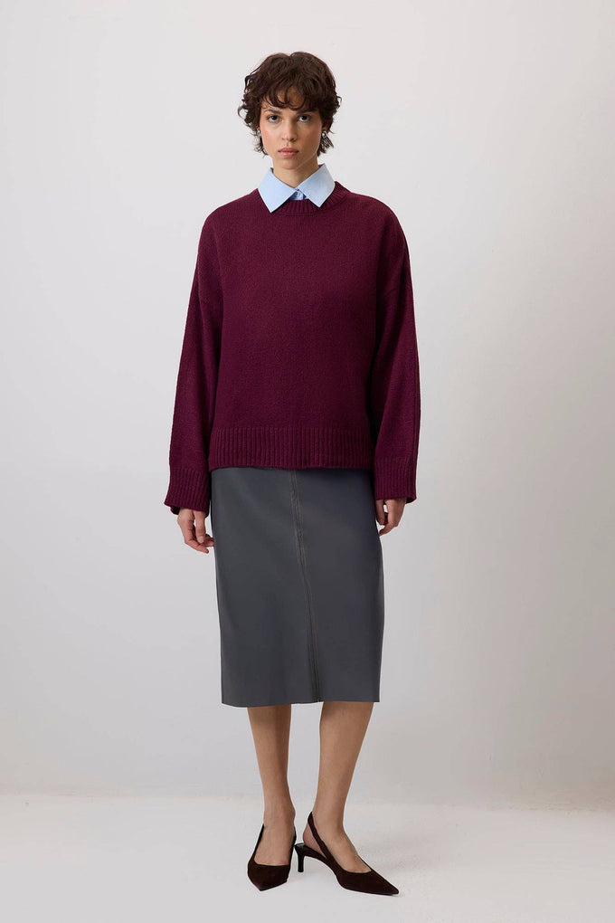 Maglione basic in maglia bordeaux