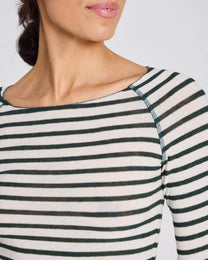 Top in lana Amalie a righe reverse verde oliva scuro