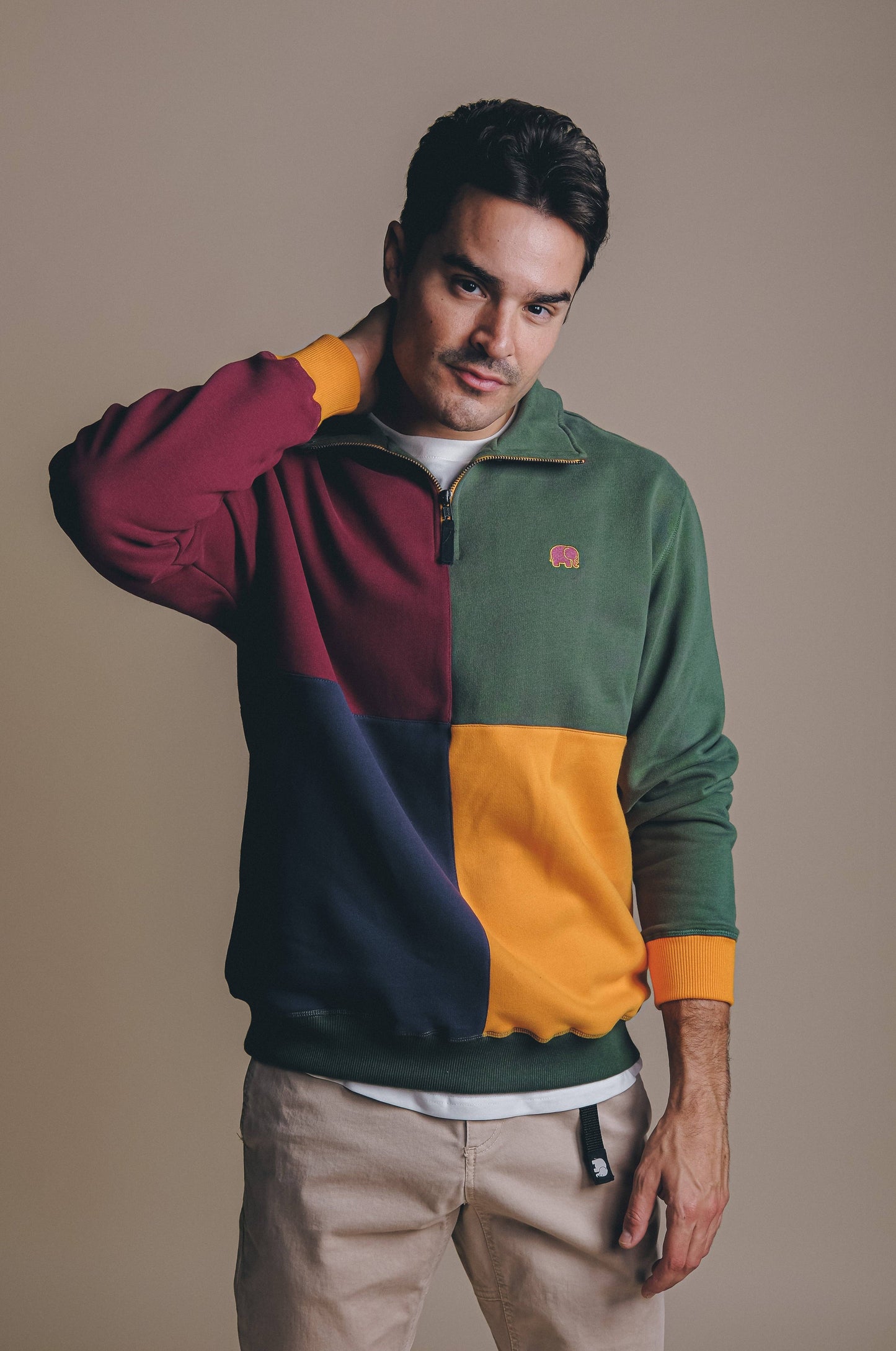 Felpa color block Harlequin con mezza zip