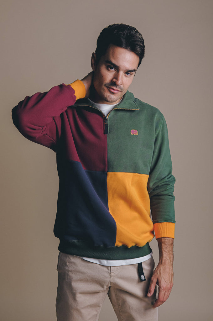 Felpa color block Harlequin con mezza zip