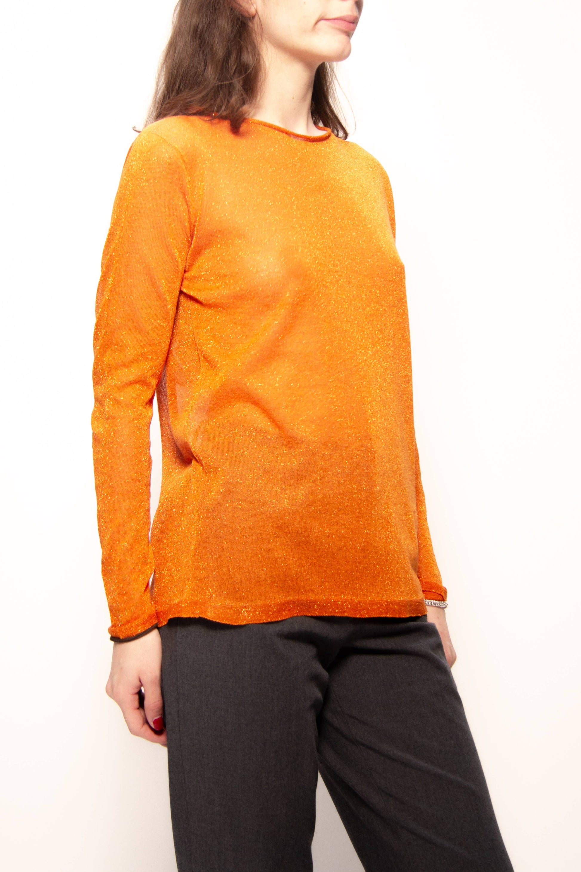 Maglione glitterato con scollo a barca in maglia 3D
