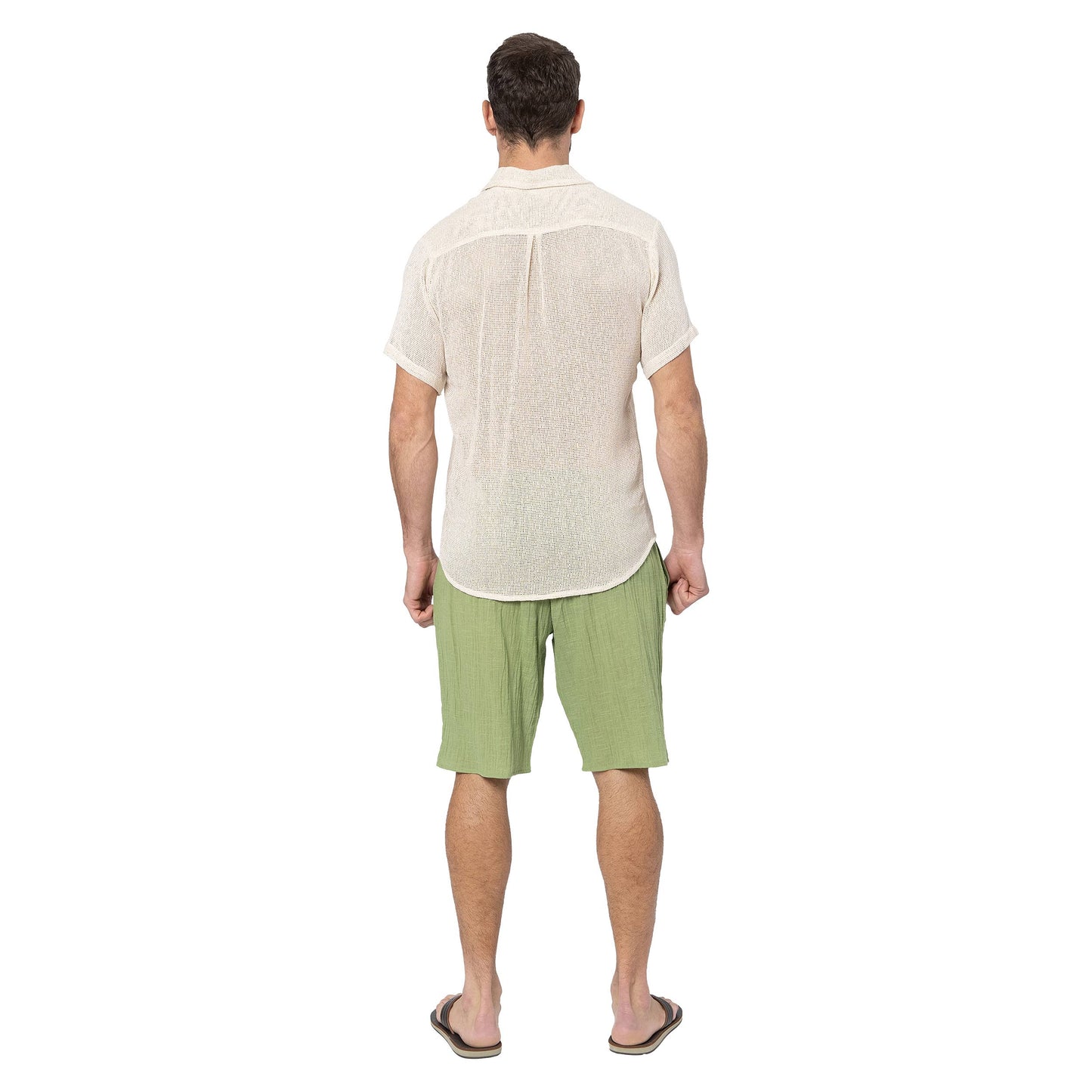 Shorts estivi verdi in cotone con vita elasticizzata e coulisse