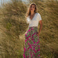 Abito midi con scollo a V e gonna floreale con cintura