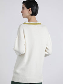 Maglione in maglia con scollo a V a contrasto