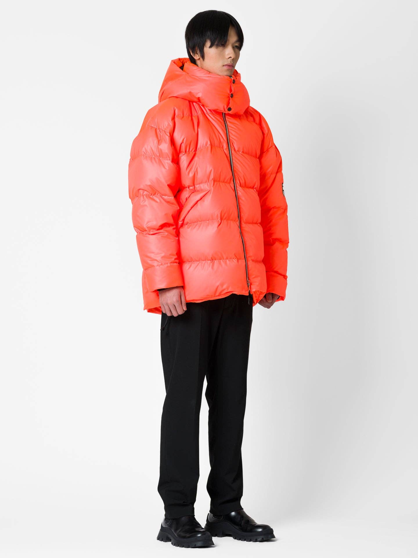 Parka Oversize Arancio Fluo con Cappuccio Rimovibile