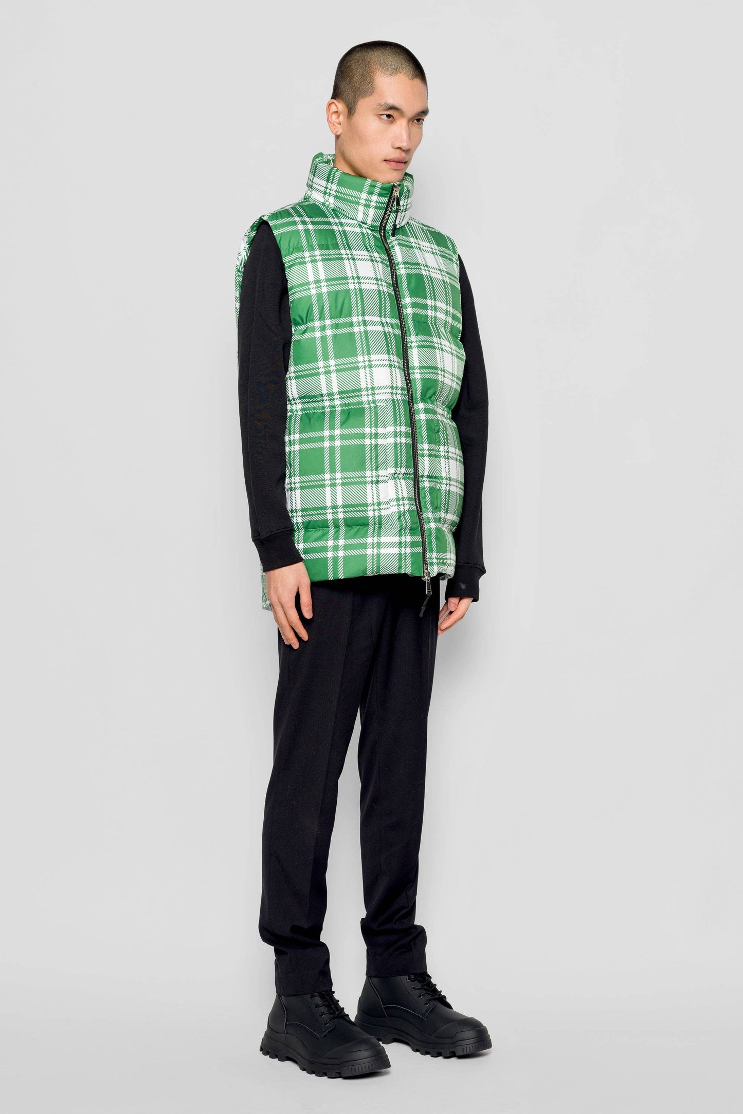 Gilet imbottito Gora tartan verde e bianco