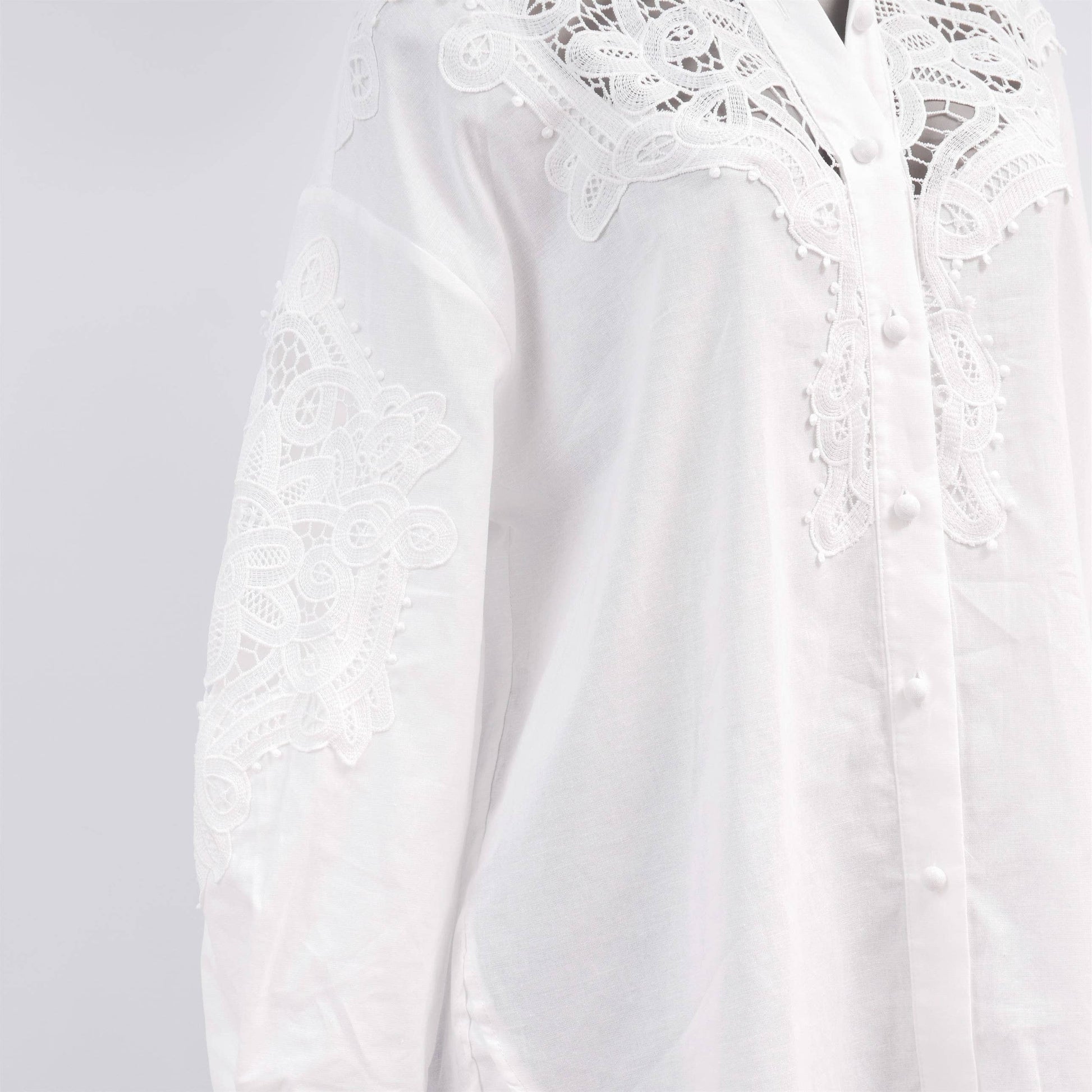 Camicia bianca in cotone e lino con pizzo