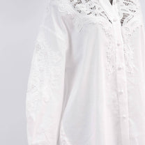 Camicia bianca in cotone e lino con pizzo