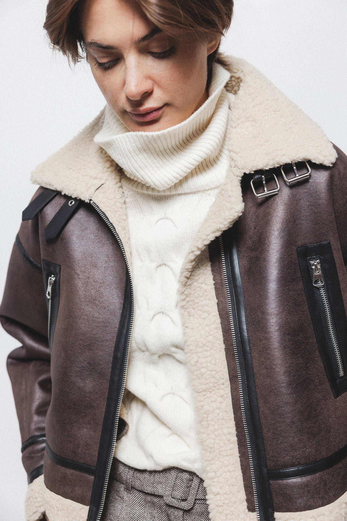 Cappotto double face in eco pelliccia con zip