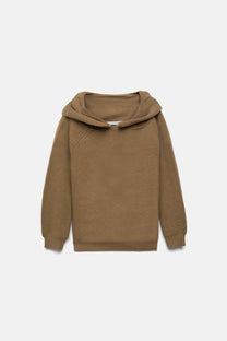 Maglione in maglia con cappuccio e scollo off-shoulder