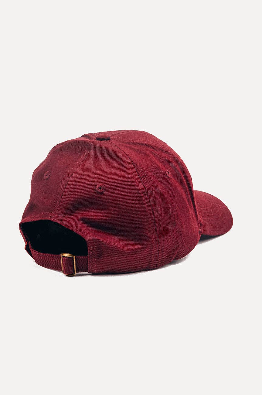 Cappellino classico a sei pannelli rosso uva con logo ricamato