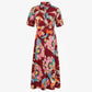 Abito midi in voile di cotone floreale con cintura