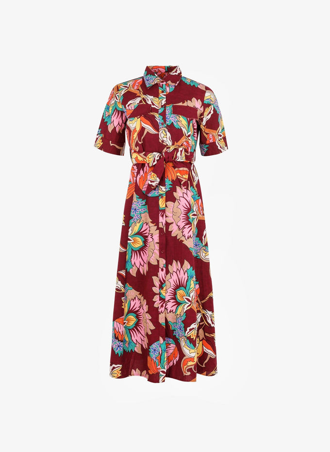 Abito midi in voile di cotone floreale con cintura