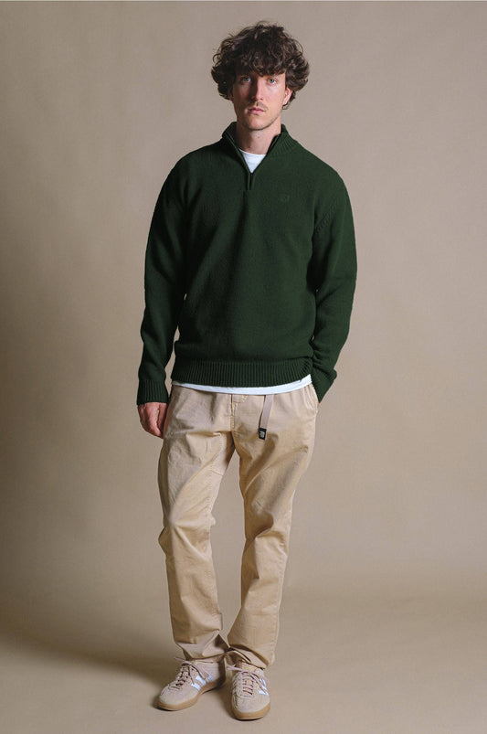 Maglia uomo Bernia con zip a un quarto verde foresta