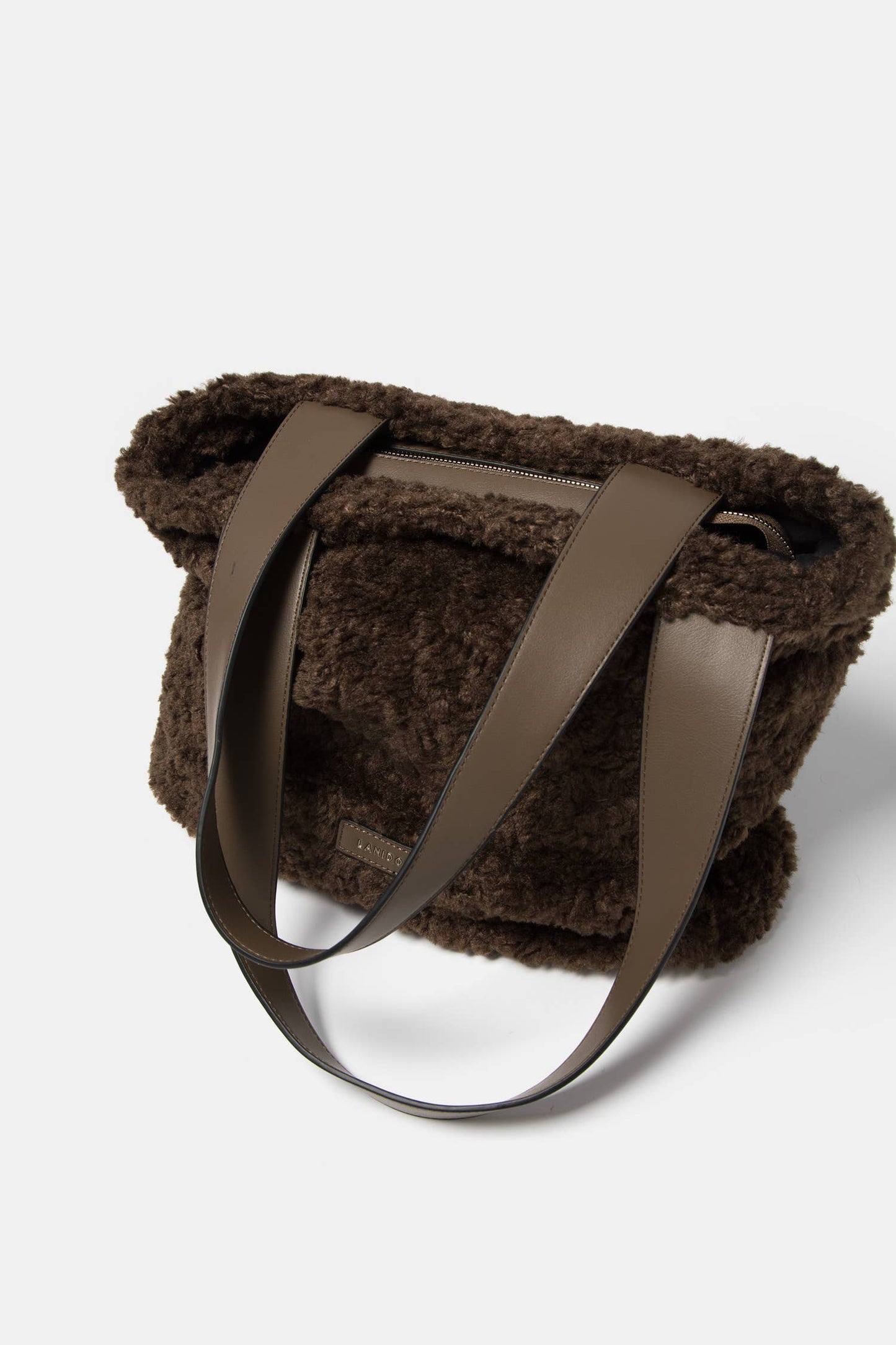 Borsa tote in pelliccia sintetica con zip