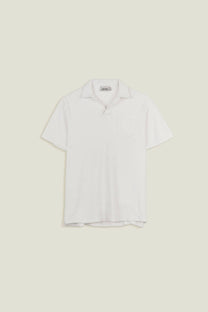T-shirt in spugna bianca con colletto aperto
