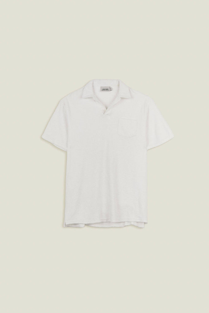 T-shirt in spugna bianca con colletto aperto