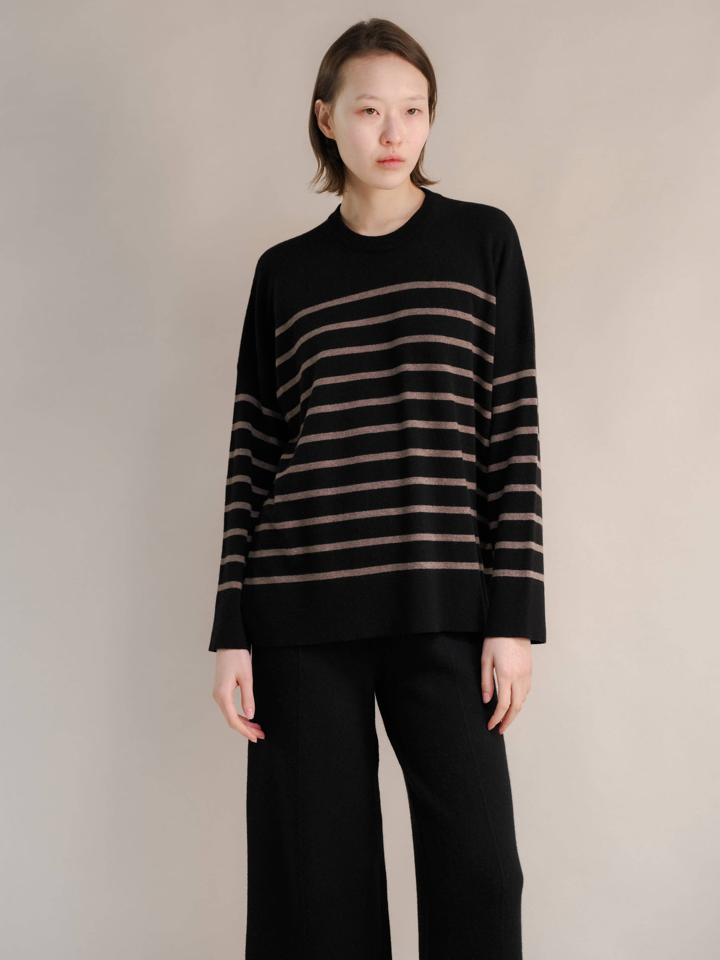 Maglione Girocollo Oversize a Righe in Misto Cashmere
