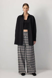 Pantaloni palazzo a quadri con vita elasticizzata in misto viscosa