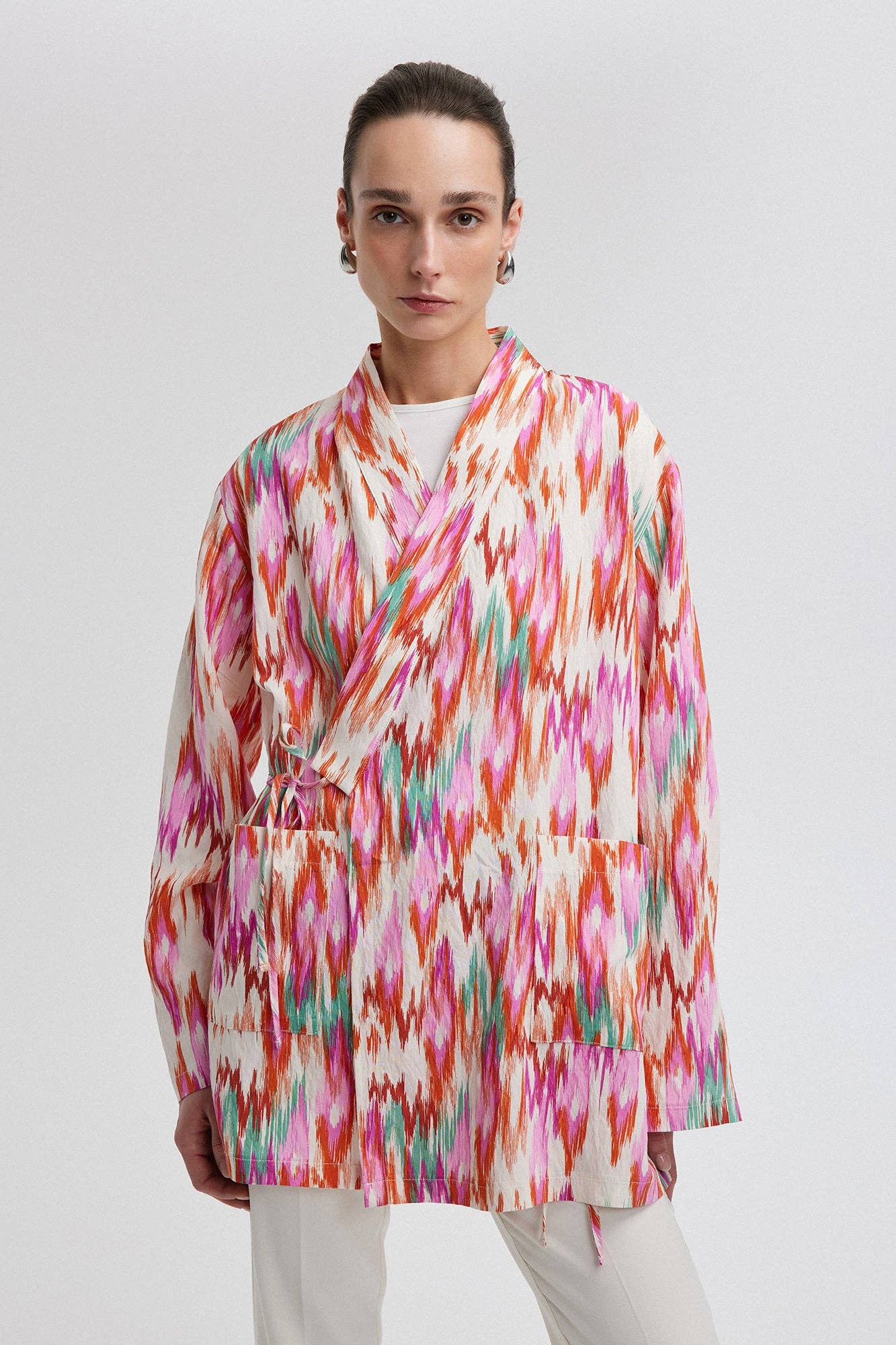 Kimono avvolgente fantasia in misto cotone