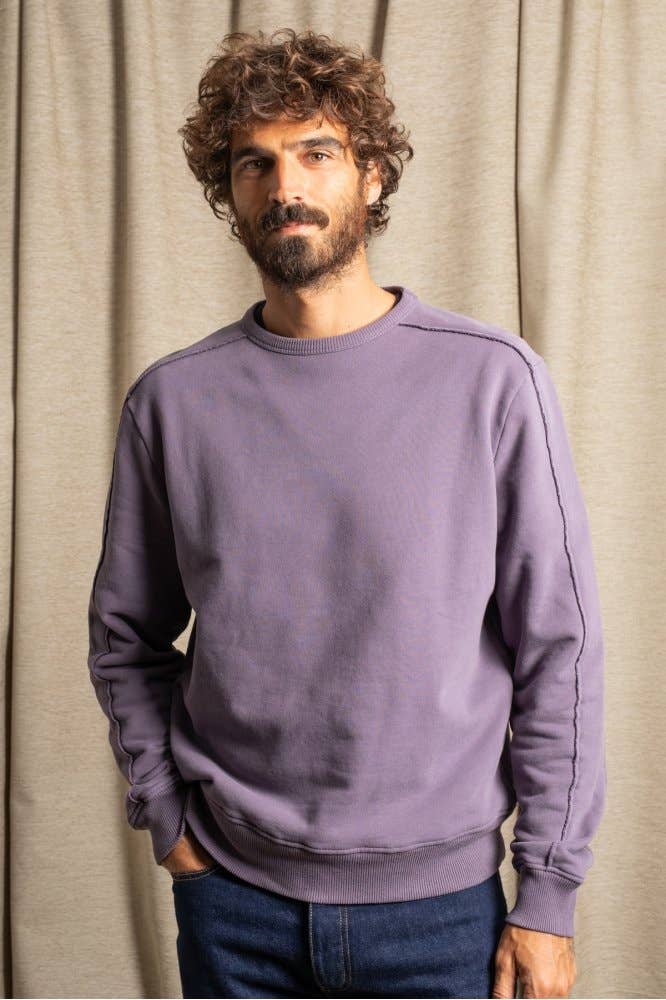 Felpa girocollo viola con maxi stampa sul retro