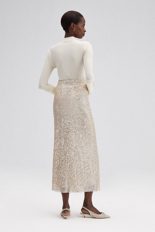 Gonna tubino midi con paillettes argento