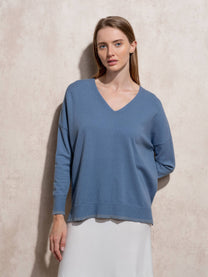Maglione a maglia con scollo a V in viscosa con lurex