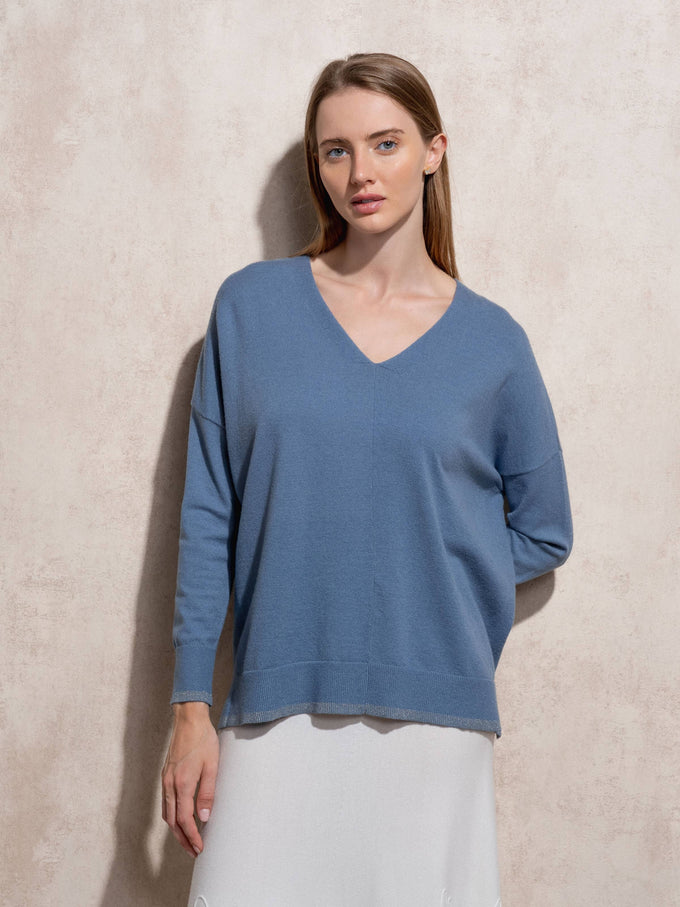 Maglione a maglia con scollo a V in viscosa con lurex
