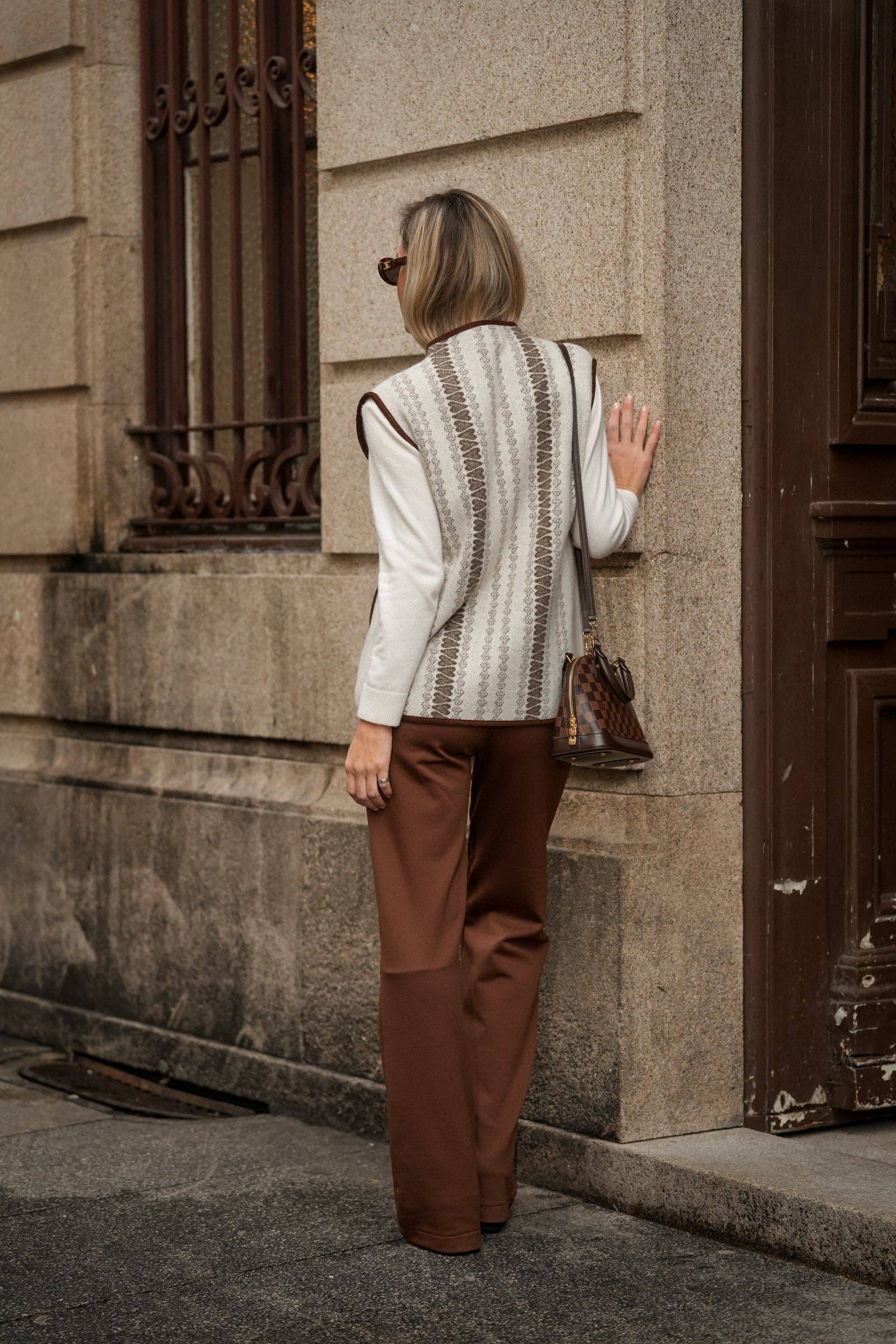 Gilet in lana jacquard con motivo geometrico