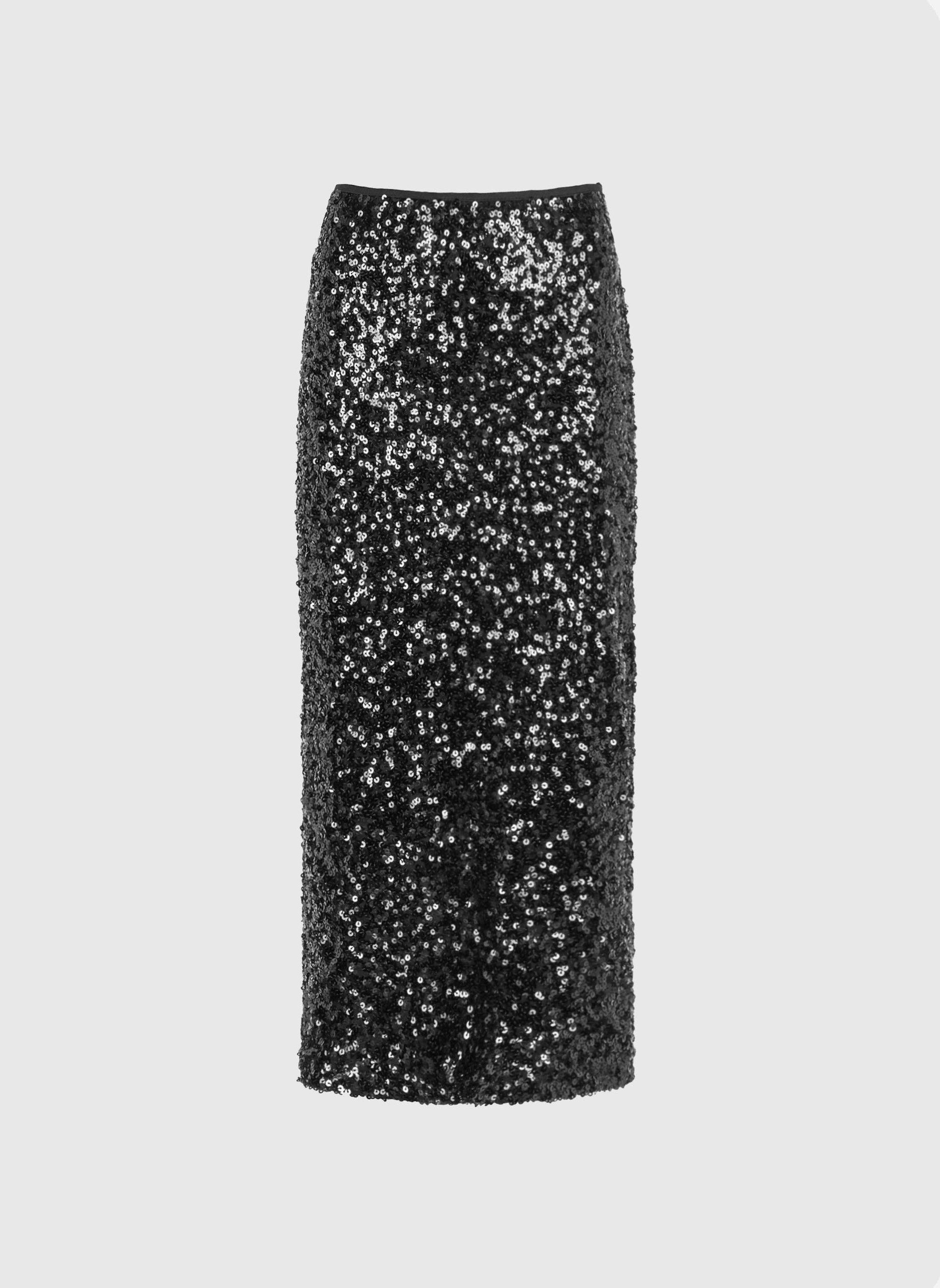 Gonna midi a matita con paillettes nera