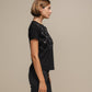 T-shirt Donna in Cotone Elasticizzato con Motivo a Rombi e Perle