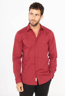 Camicia slim fit elasticizzata bordeaux da uomo