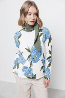 Cardigan jacquard floreale con bottoni