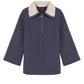 Felpa oversize con collo in pelliccia sintetica e mezza zip