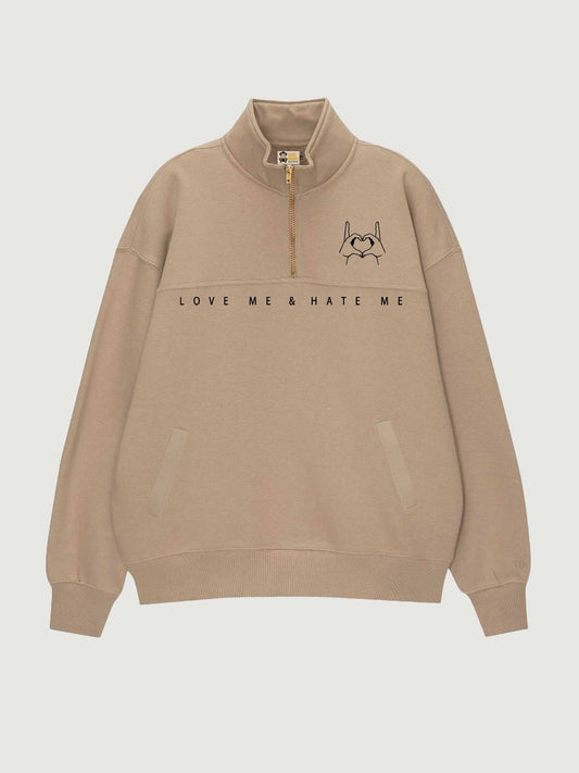 Felpa unisex oversize Love Me & Hate Me con zip e ricamo