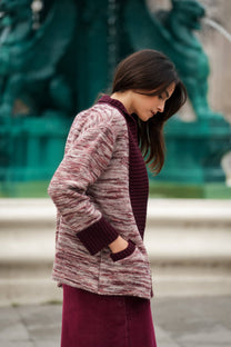 Cardigan cappotto in maglia melange con collo a scialle