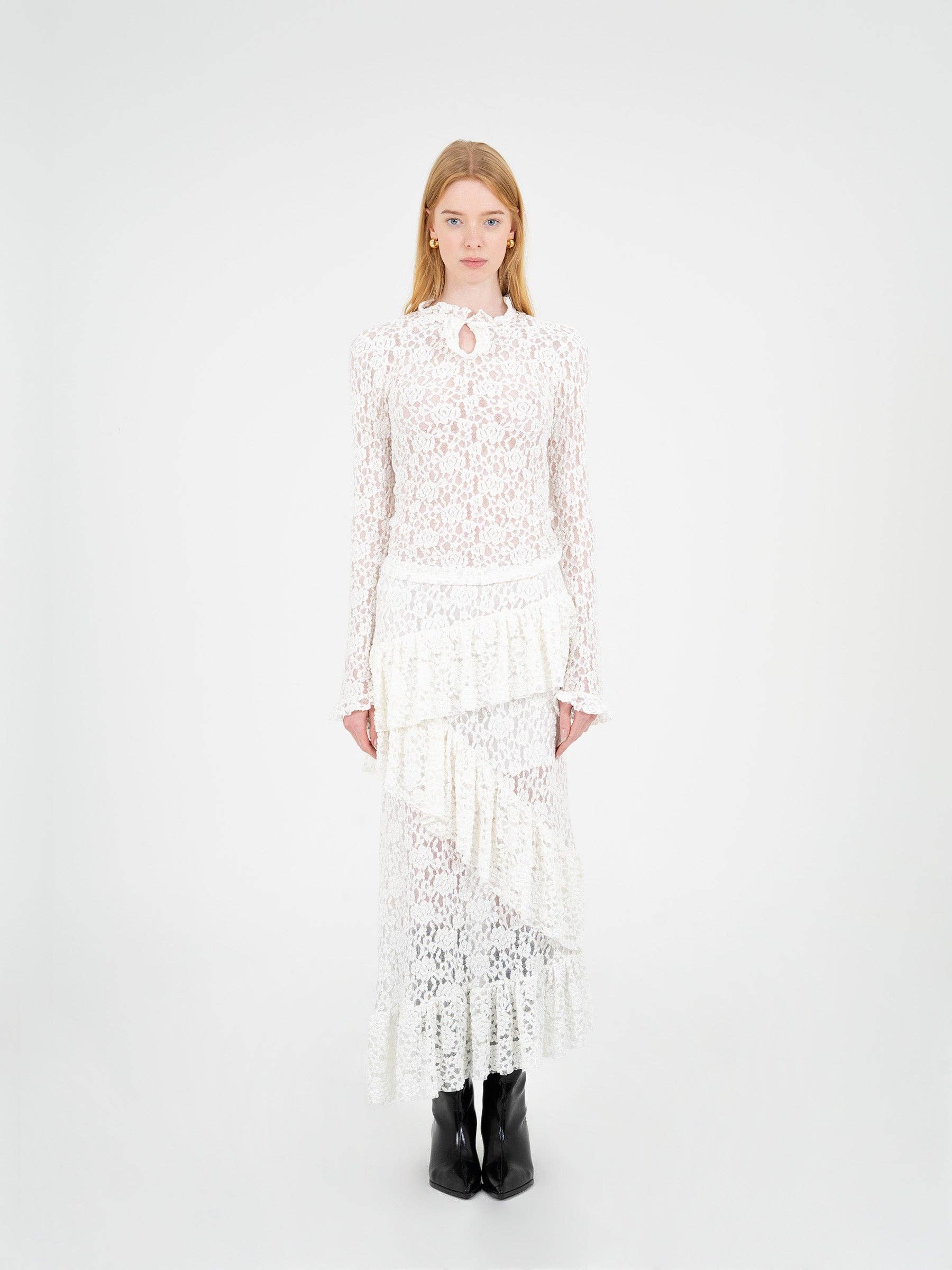 Gonna lunga asimmetrica in pizzo bianco Cupid