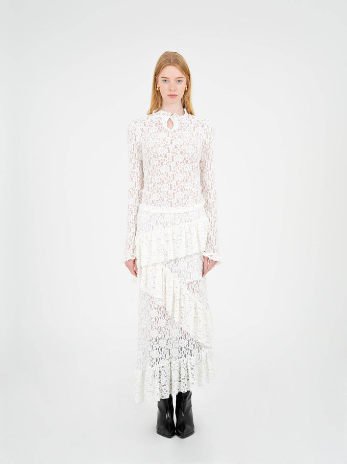 Gonna lunga asimmetrica in pizzo bianco Cupid