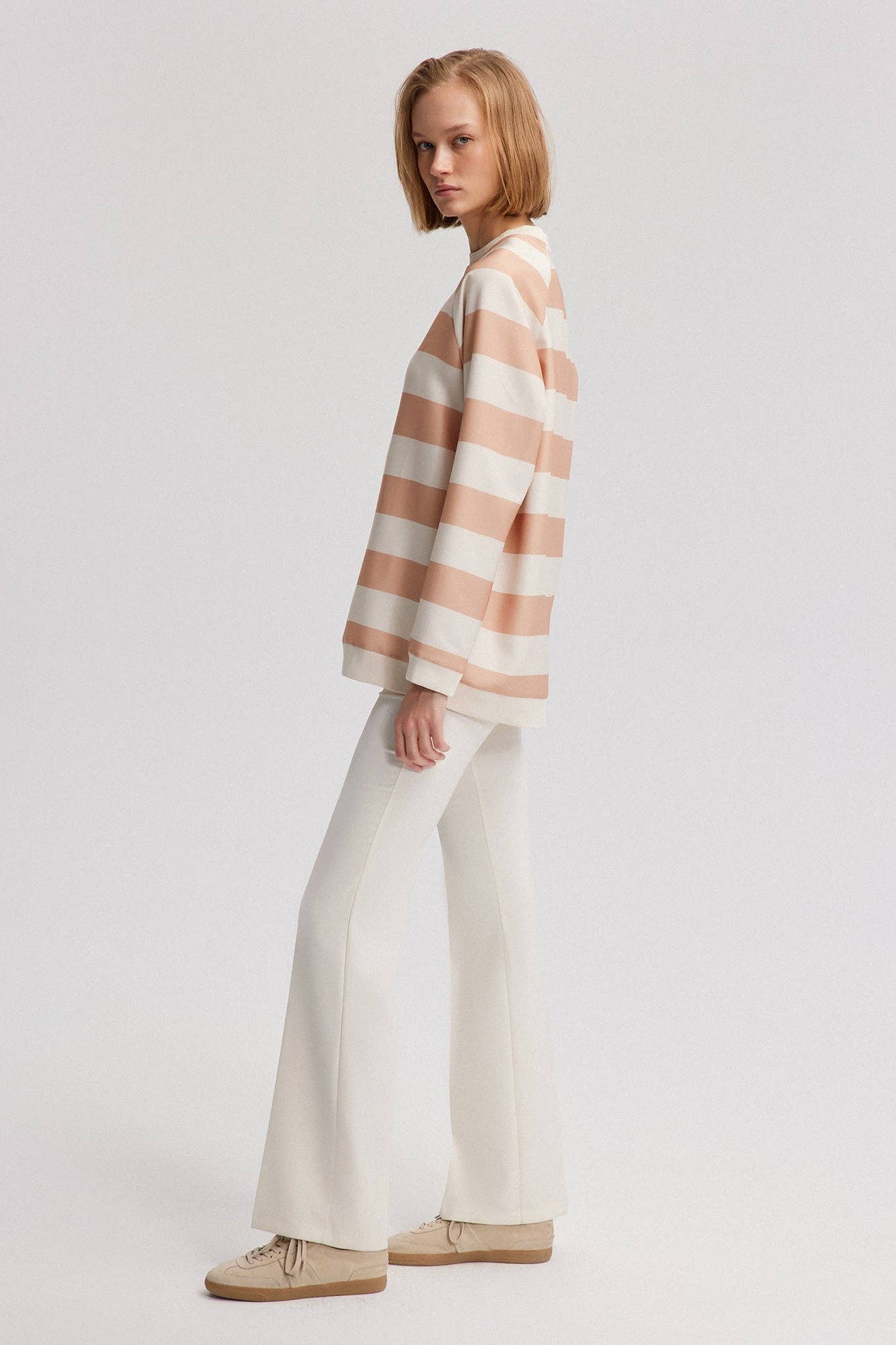 Tunica in crêpe a righe in cotone