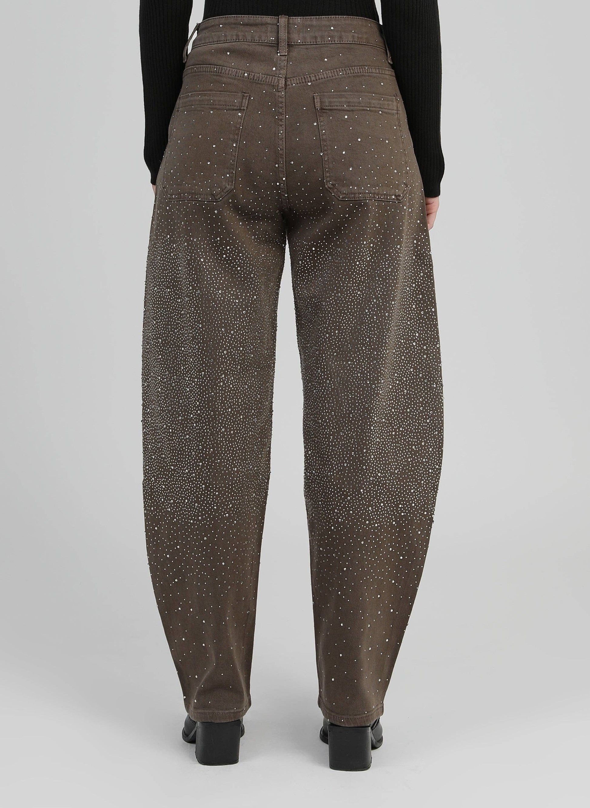 Jeans balloon moka con strass