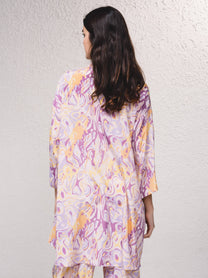 Vestito corto oversize in satin con stampa