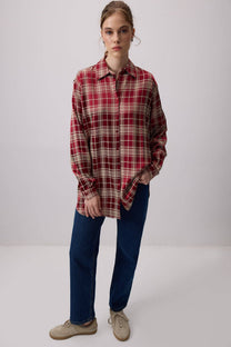 Camicia a quadri oversize bordeaux