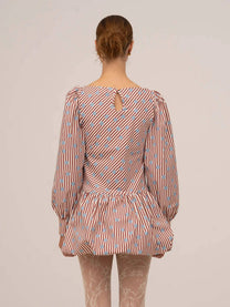 Abito mini a righe rosse con pois blu