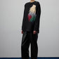 Tunica oversize nera con applicazione piumata multicolor