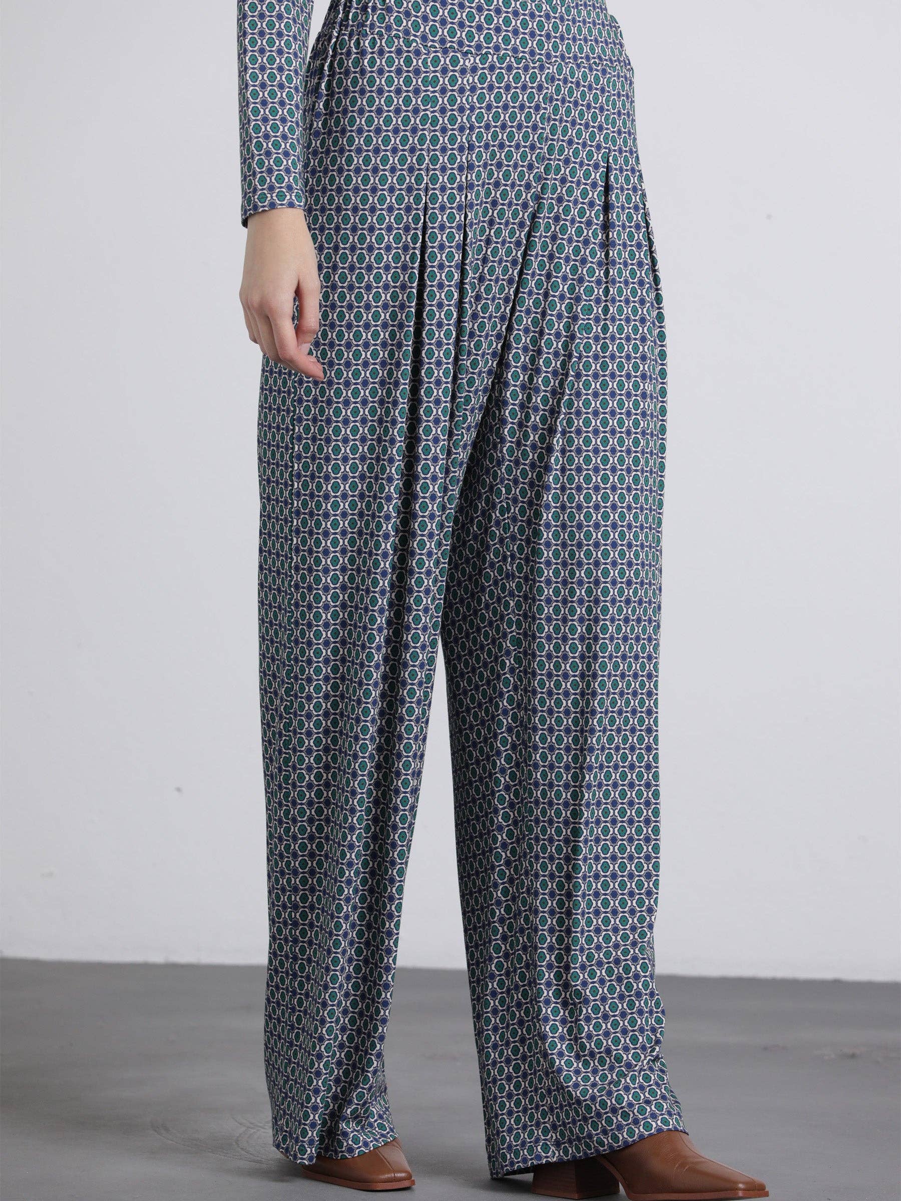 Pantaloni stampati a palazzo in viscosa