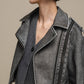 Giacca biker cropped in ecopelle grigia da donna