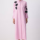 Abito camicia maxi a righe rosa con ricamo floreale