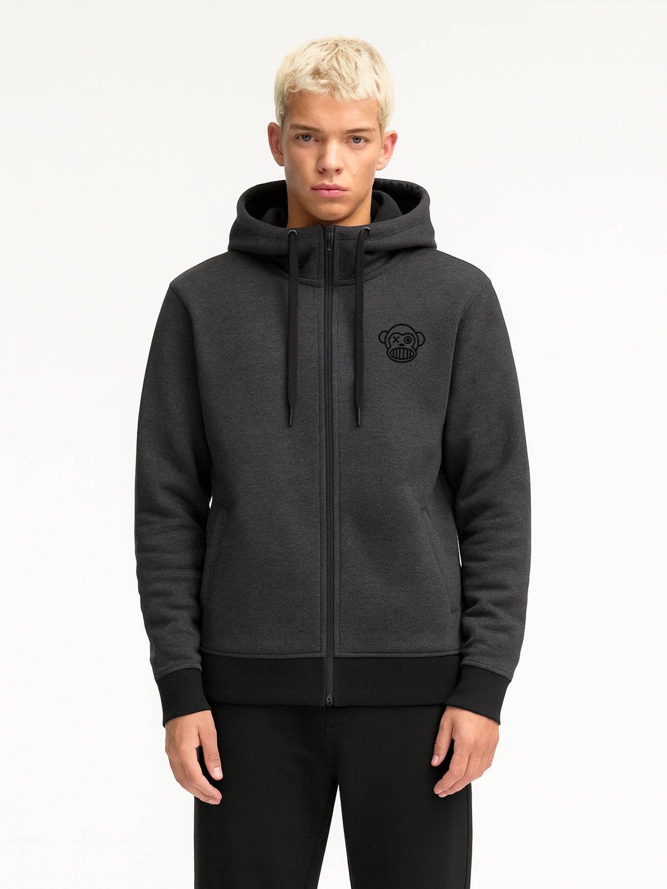 Felpa con cappuccio e zip Chimp Loco Monky grigio scuro